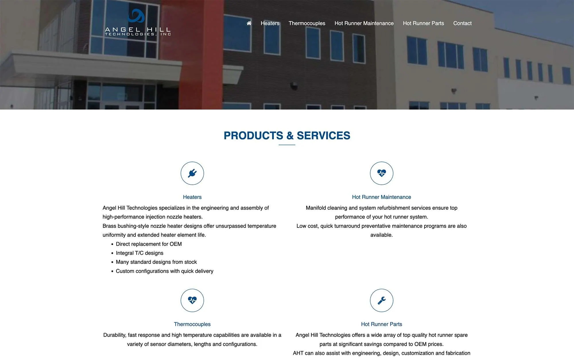 The Angel Hill Technologies website home page on a desktop screen