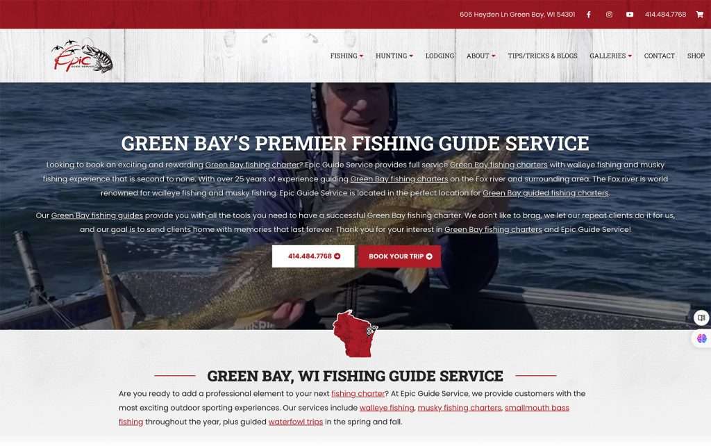The Epic Guide Service website home page on a desktop screen