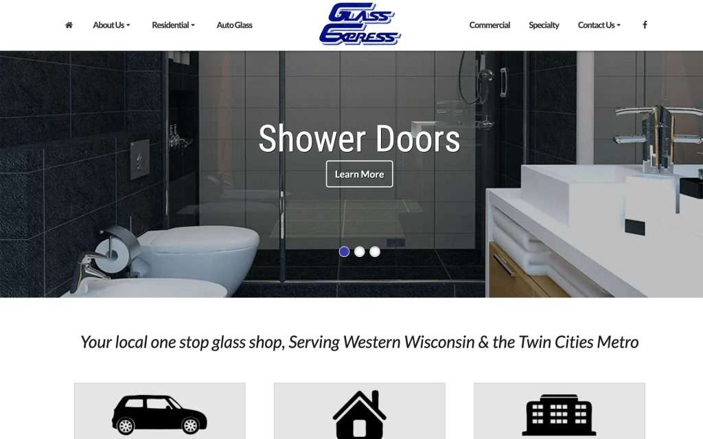 The Glass Express website home page on a desktop screen