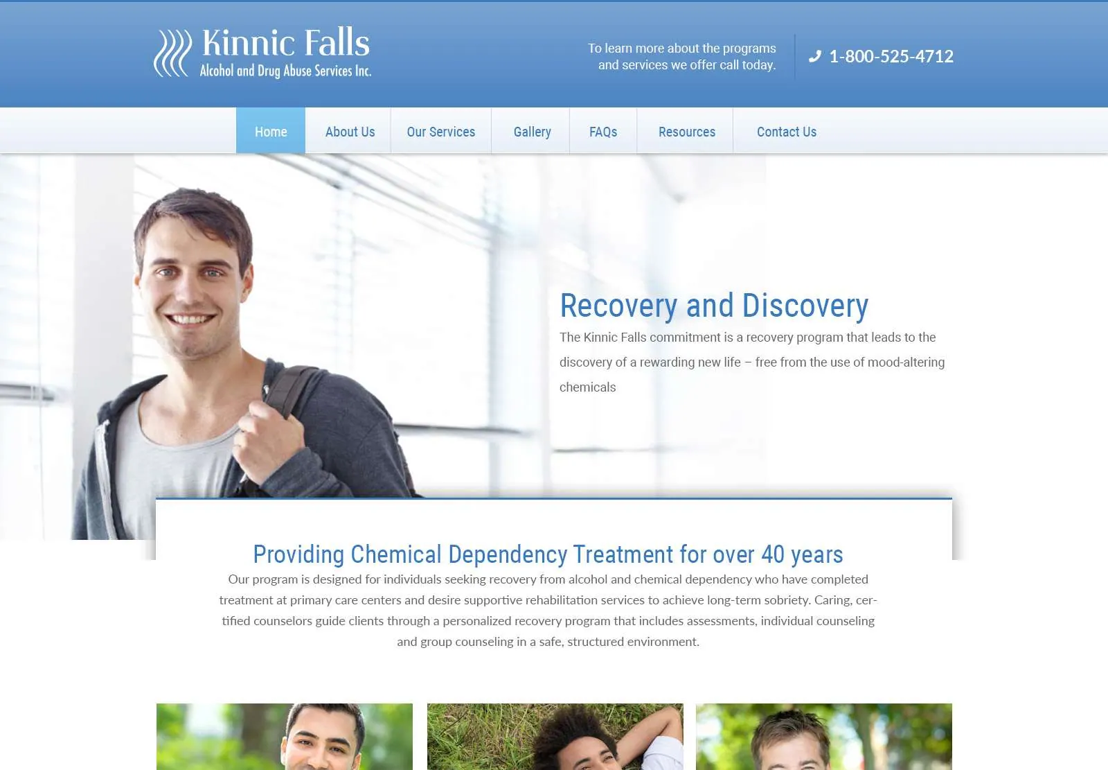 The Kinnic Falls Inc website home page on a desktop screen