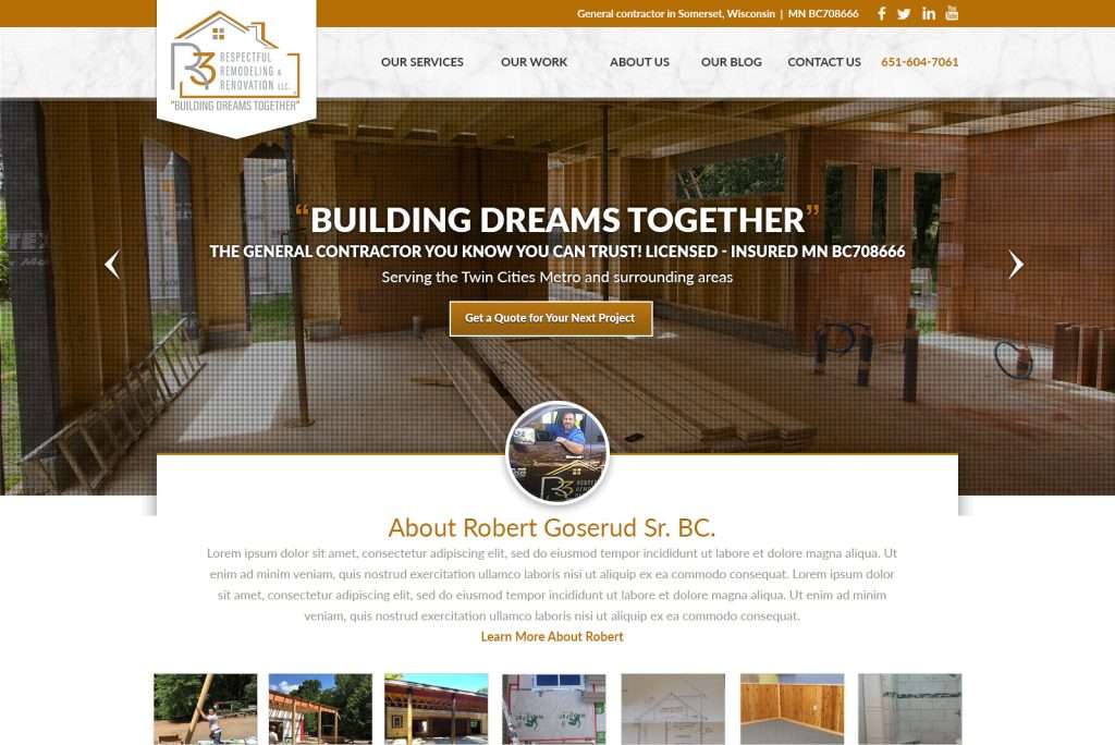 The Respectful Remodeling website home page on a desktop screen