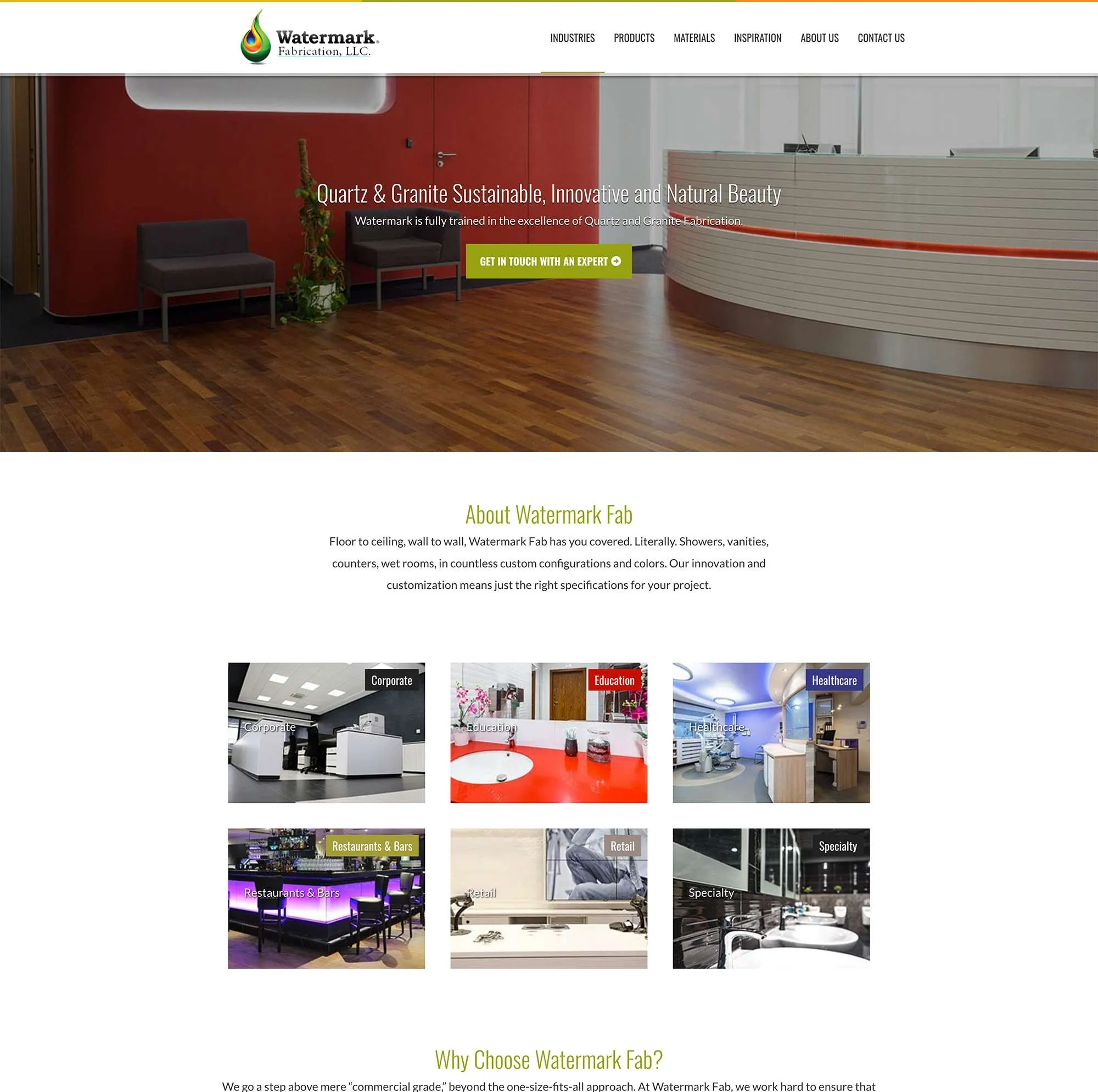 The Watermark Fabrication website home page on a desktop screen